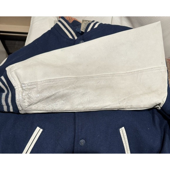 90s Warner Bros Studio Store Kids Wool Leather Varsity Jacket Blue Size XL - Picture 11 of 11